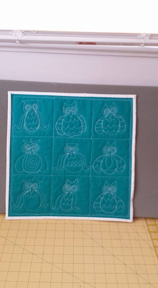 Grid composition mini quilt...Wonky Owls
