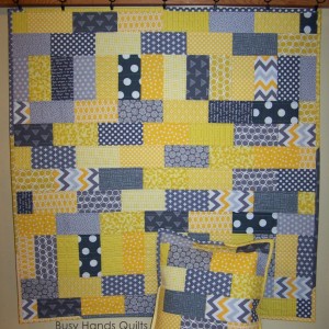Yellow and Gray Brick Baby Quilt and Pillow Set