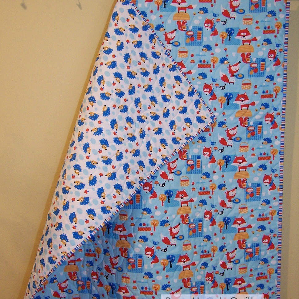 Foxes and Hedgies Wholecloth Baby Quilt