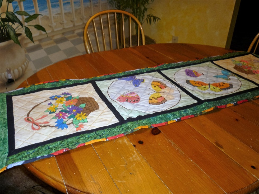 Table Runner of Flower Baskets and Butterflies