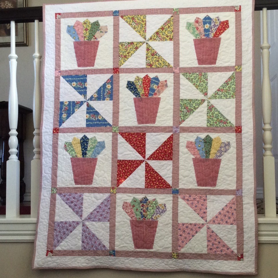 Flower Pots With Pinwheels Baby Quilt Quiltsby me