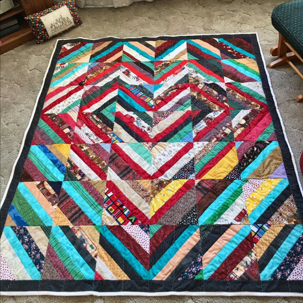 finished heart string quilt