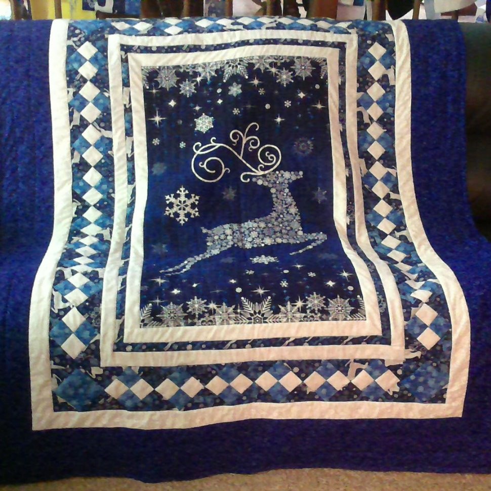 Blue Northcott reindeer quilt