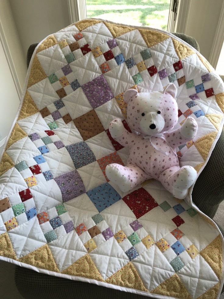 Baby quilt and matching teddy bear