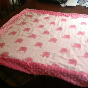 Pink elephant receiving blanket, bibs, burp cloths