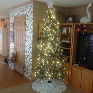 Snowflake Christmas tree skirt and Stocking