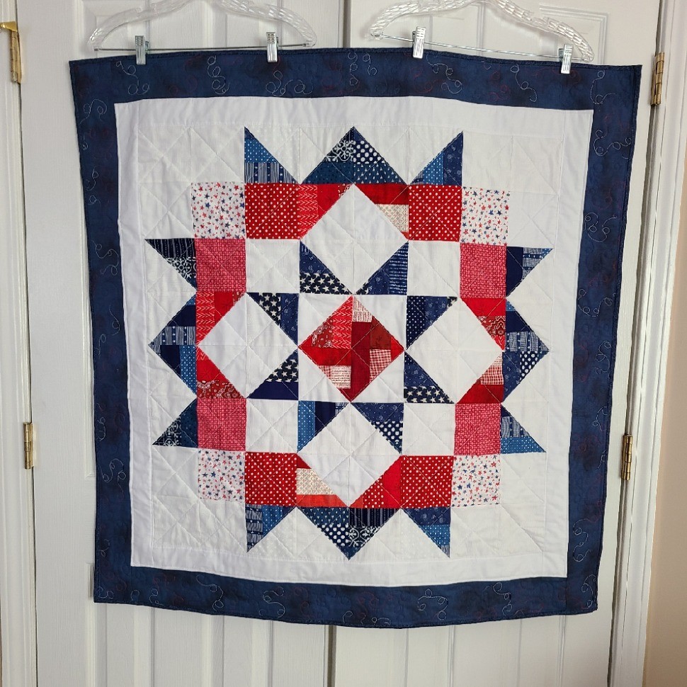 Red, White, and Blue Moda Love Star baby quilt