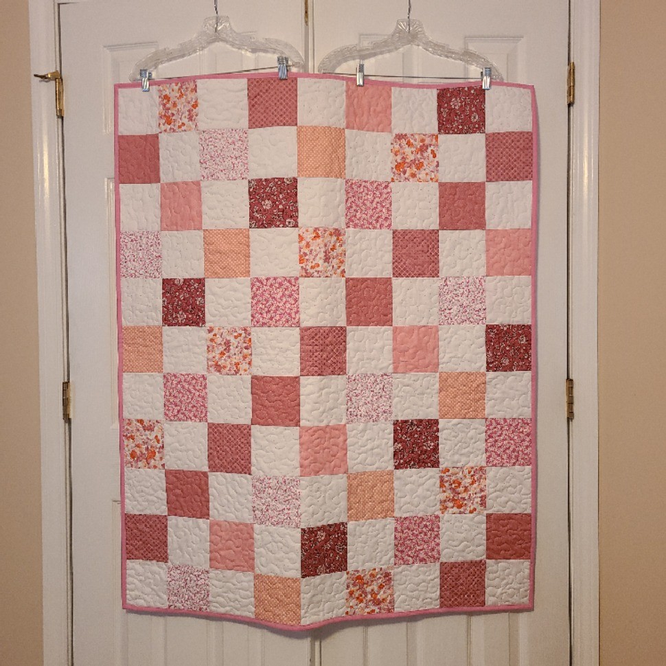 Simple Checkerboard Pink Patchwork Quilt