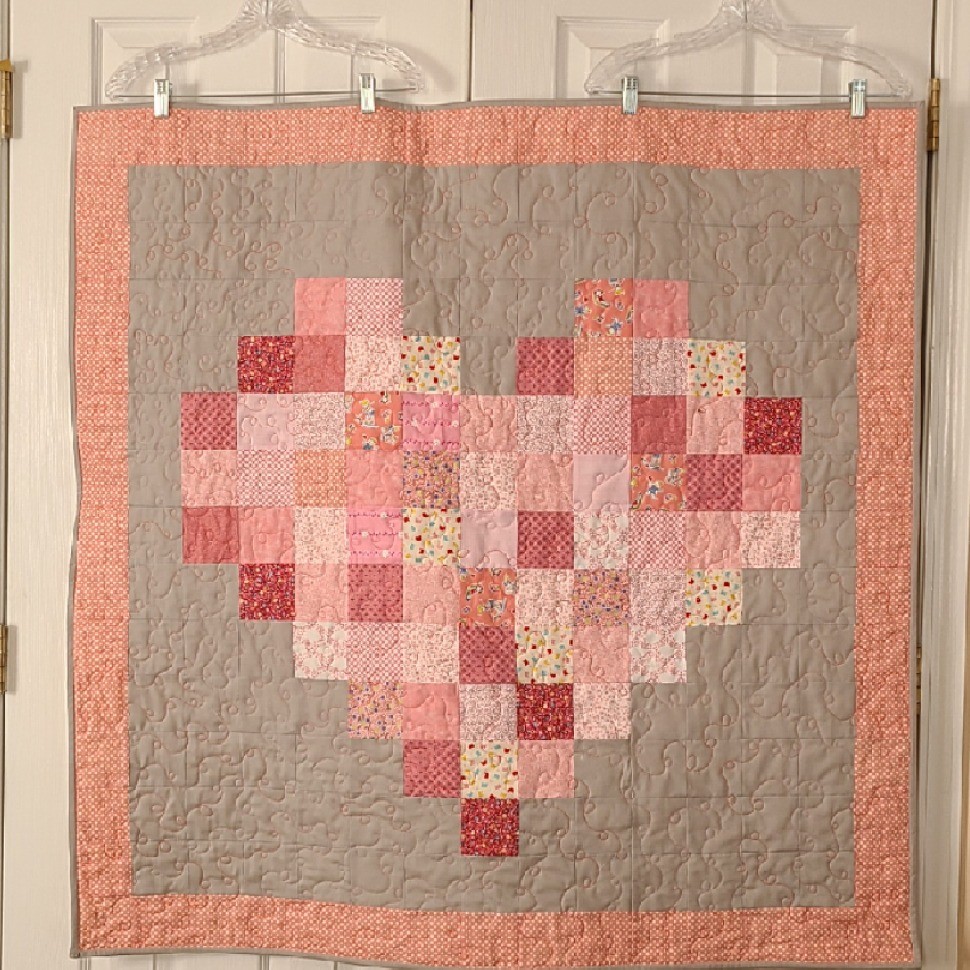 Pink and Grey Pixelated Heart