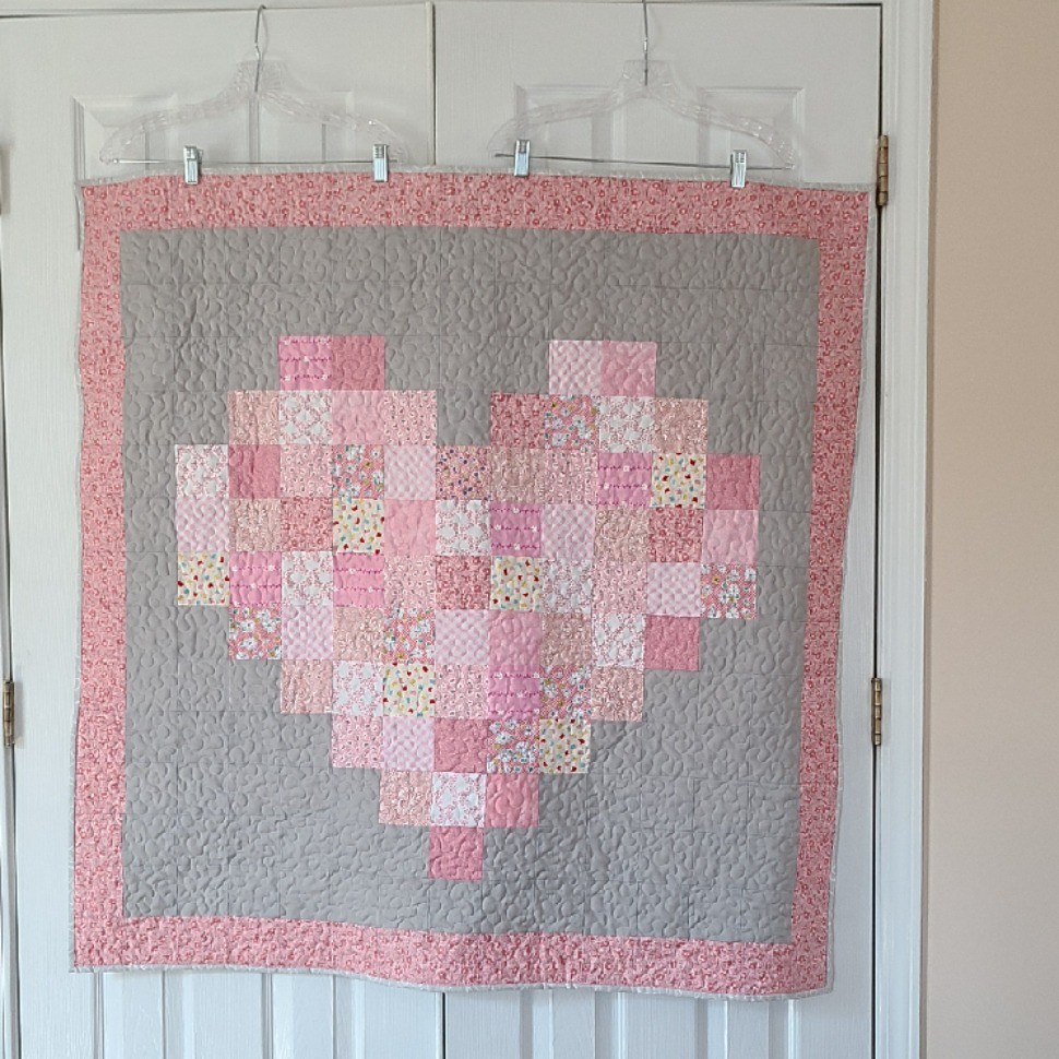 Pixelated Pink Heart Baby Quilt II