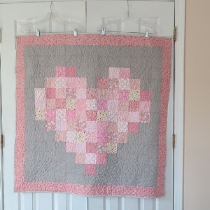 Pixelated Pink Heart Baby Quilt II