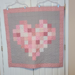 Pink Pixelated Heart baby quilt