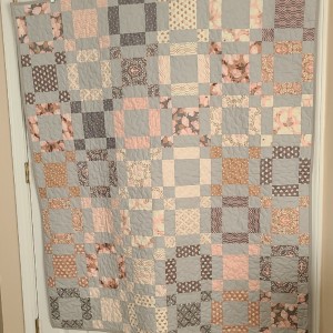 Pink and Gray Sea of Squares Baby Quilt