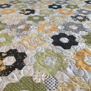 Buttercup and Slate Hexi Quilt 