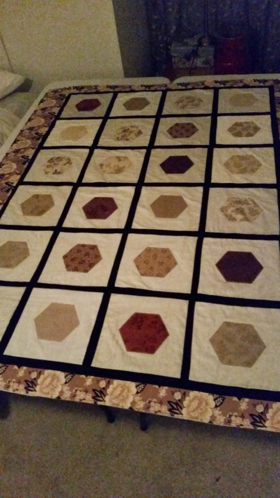 My first applique quilt with hexagons