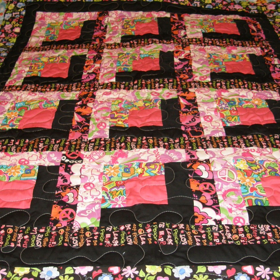 peace and love log cabin quilt