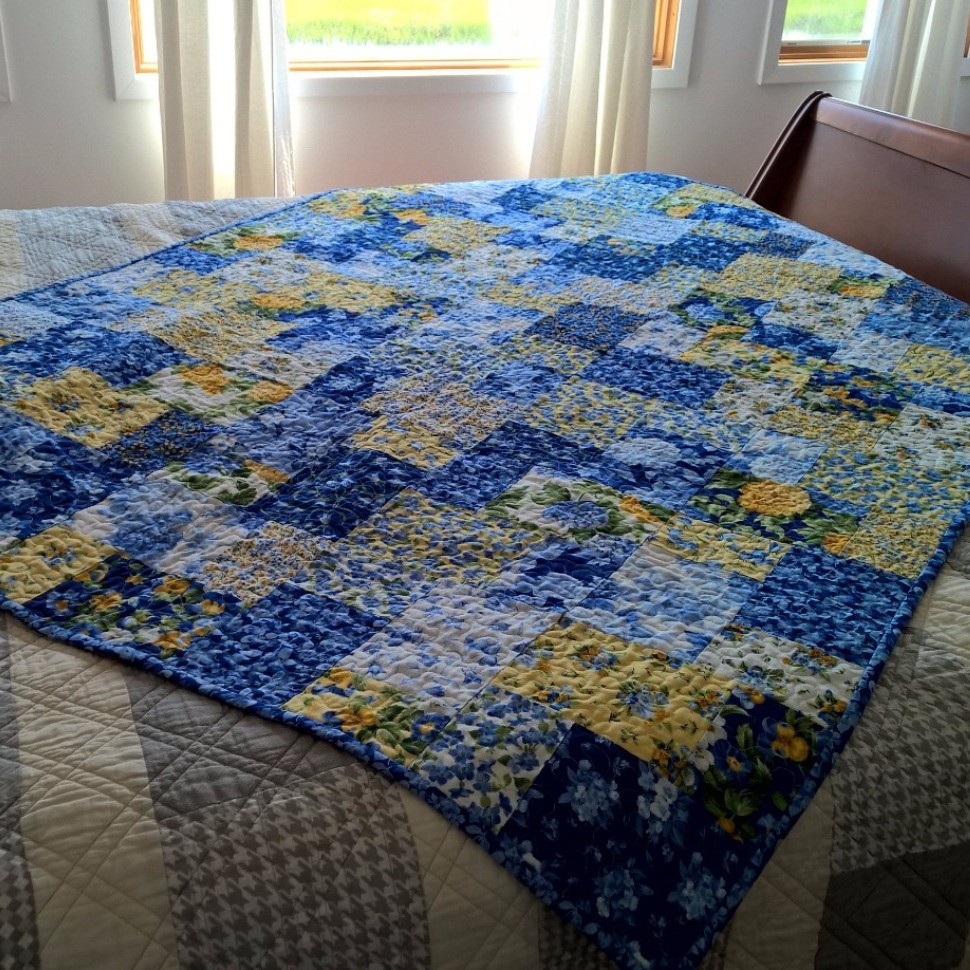 Blue and Yellow Layer Cake Quilt