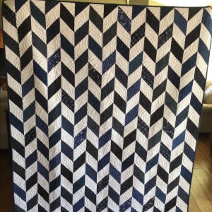 Navy Blue and White Herringbone Quilt